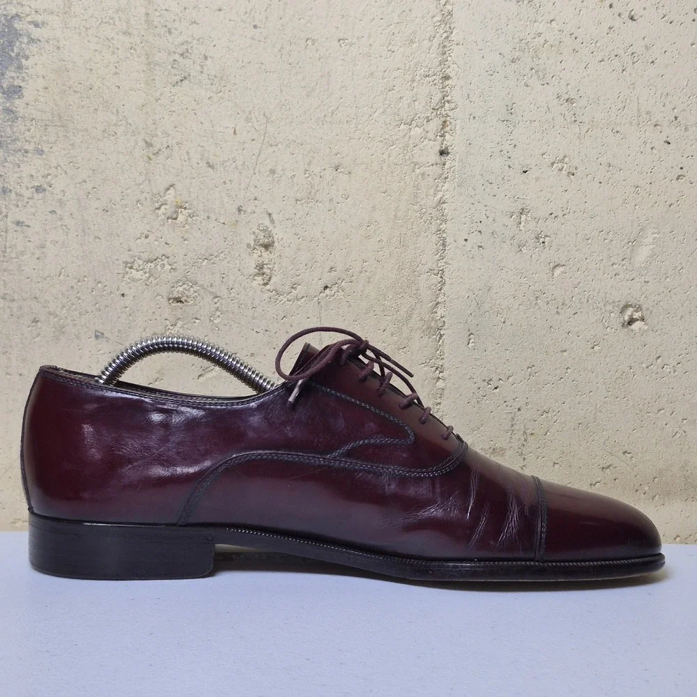 Salvatore Ferragamo Cap Toe Oxford Shoes Mens 8.5 D Burgundy Leather Dress Shoes